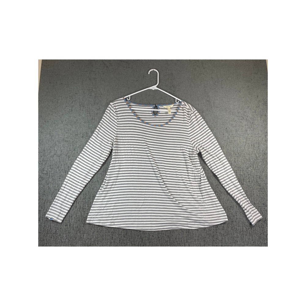 Matilda Jane Womens Large Grey White Striped Long Sleeve Top Polka Dot Trim L